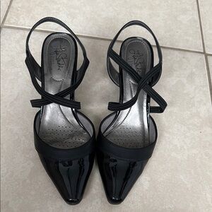 Life Stride Black Heels with Patent Leather Finish